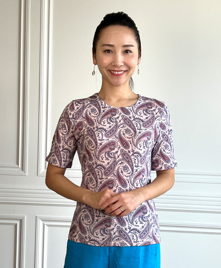 訳アリ SALE品 プリントラウンドネック５分袖（２重袖）