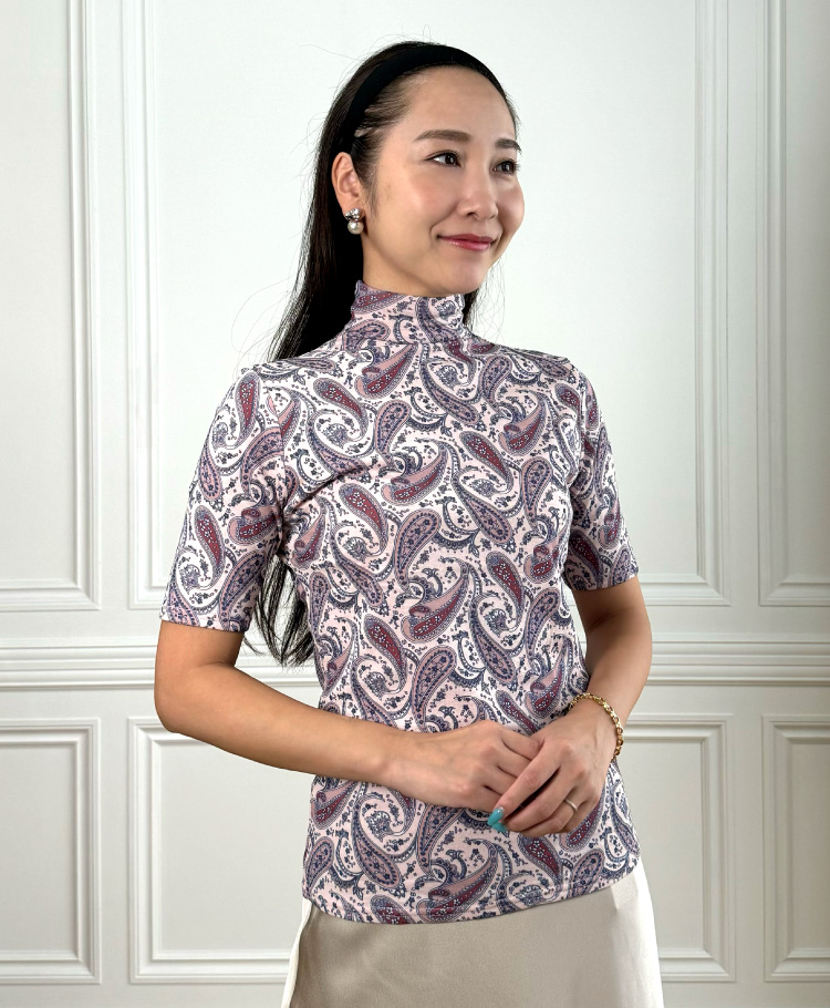 訳アリ SALE品 プリントボトルネック５分袖（２重袖）