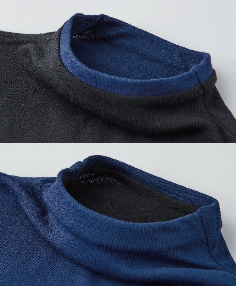 天使の綿シフォン　リバーシブルタートルネック長袖Tシャツ　ダークネイビー×ブルー リバーシブルボトルネック長袖 | 天使の綿シフォン公式OnlineShop
